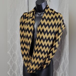 Chevron Print Infinity Knit Brown and Black Scarf